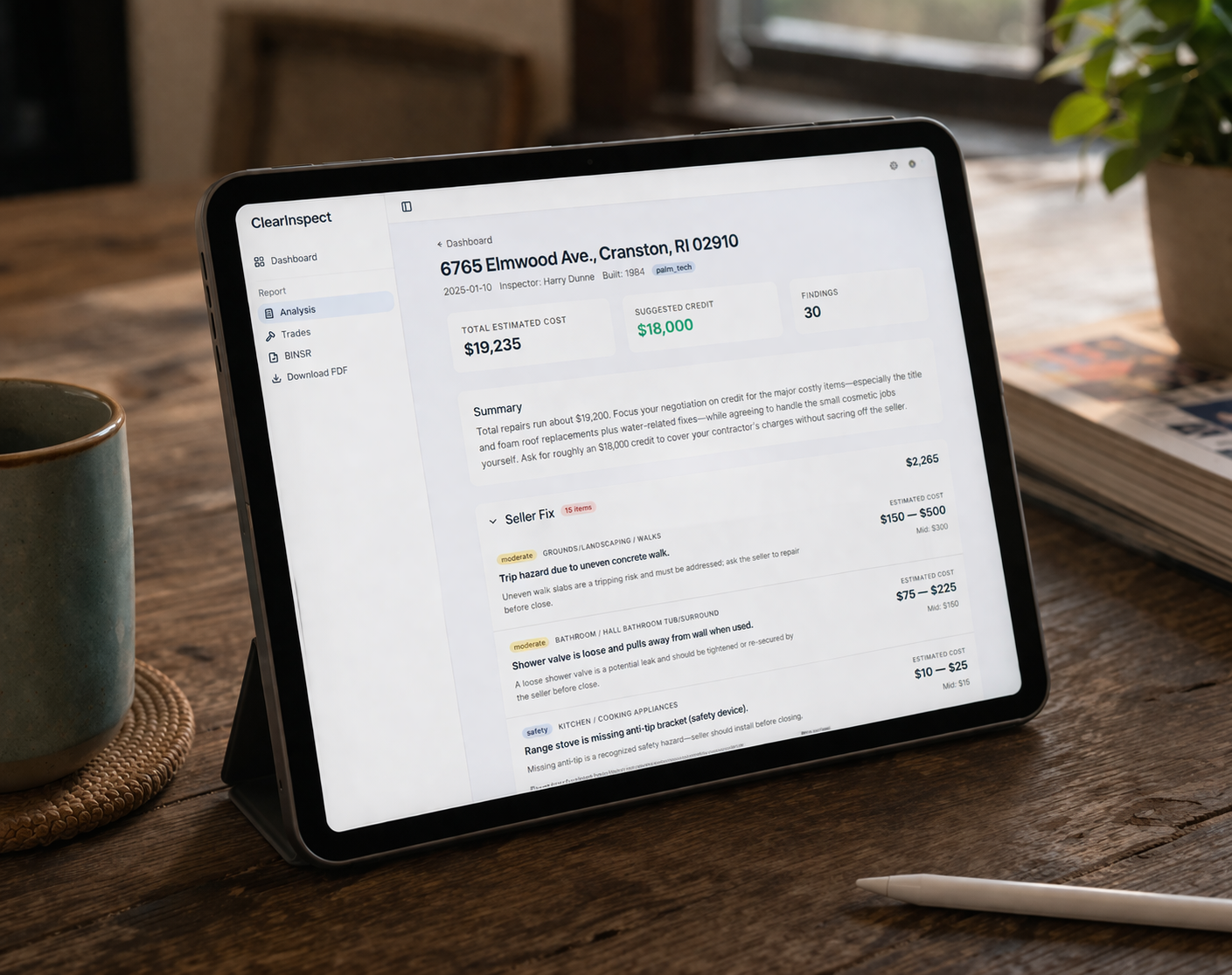 ClearInspect dashboard showing inspection analysis